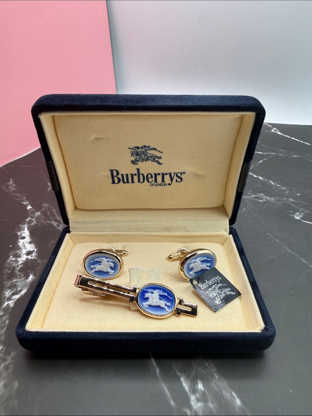 Burberry Gold and Blue Equestrian Cufflinks